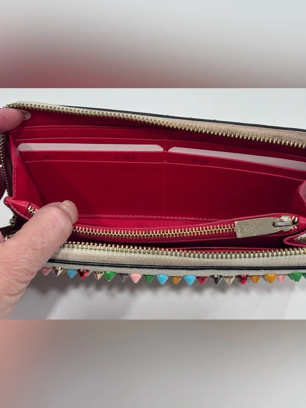 Christian Louboutin Panettone Wallet White Multicolor Studs w/COA